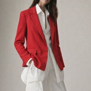 TIBI Red Blazer Jacket Sz 6 Red One Button Front Minimalist